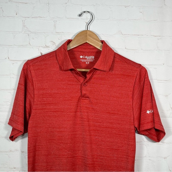 Columbia GOLF Polo Shirt Womens Size Medium Orange Omni-Wick Striped Top - Picture 2 of 13